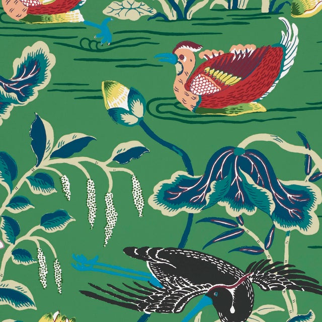 Schumacher Lotus Garden Wallpaper in Jade | Chairish