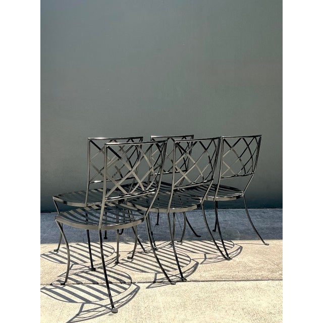 Metal Vintage Wrought Iron Trellis Dining Chairs - Set of 5 For Sale - Image 7 of 12