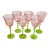Late 20th Century Pink and Green Hand-Crafted Wine Glasses - Set of 6 For Sale