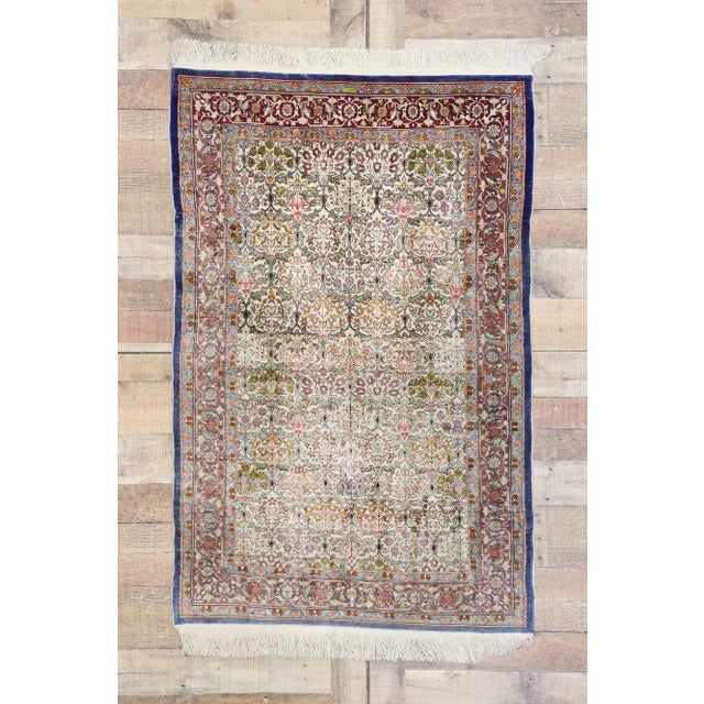 Beige Vintage Turkish Silk Hereke Rug - 03'01 X 04'09 For Sale - Image 8 of 9
