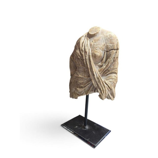 Stone Greek Artist, Bust Sculpture on Iron Base, 1970, Stone For Sale - Image 7 of 10