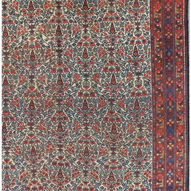 Fine Persian Antique Afshar Rug in Ivory Background & Multi Colors. Measures: 5'0 x 6'7 Antique Afshar Rug in Ivory...