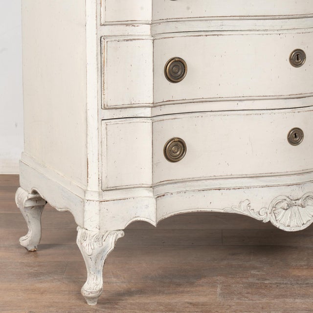 Wood Late 18th Century White Painted Large Rococo Chest of Four Drawers, Denmark For Sale - Image 7 of 9