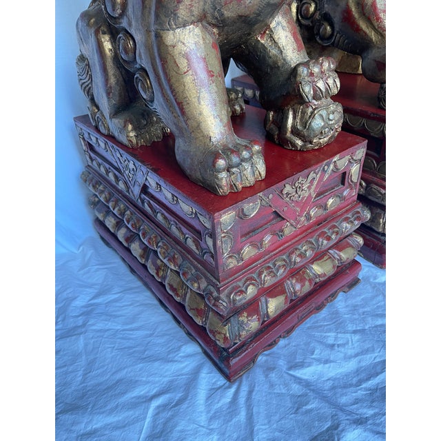 Red Antique Gilded Foo Lions - a Pair For Sale - Image 8 of 12