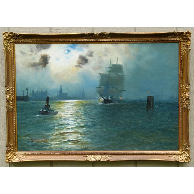 Nautical Oil Painting Alfred S Jensen (1859-1935) For Sale - Image 11 of 11