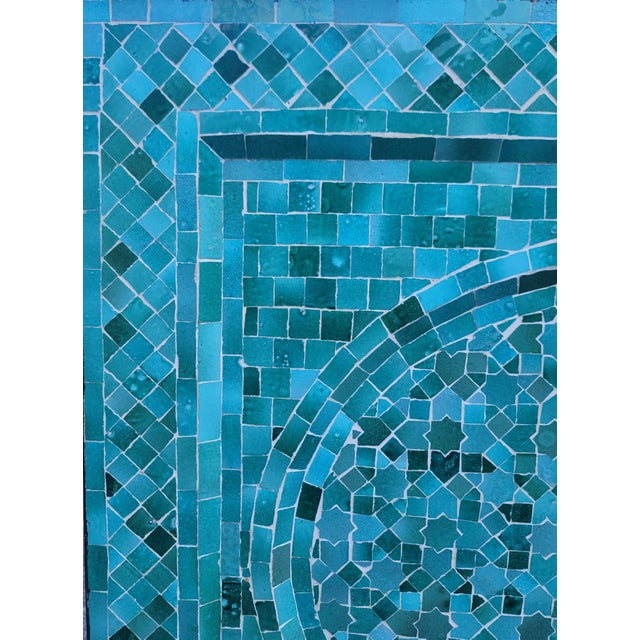 Emerald Teal Handmade Moroccan Mosaic Tile Fountain For Sale - Image 4 of 9