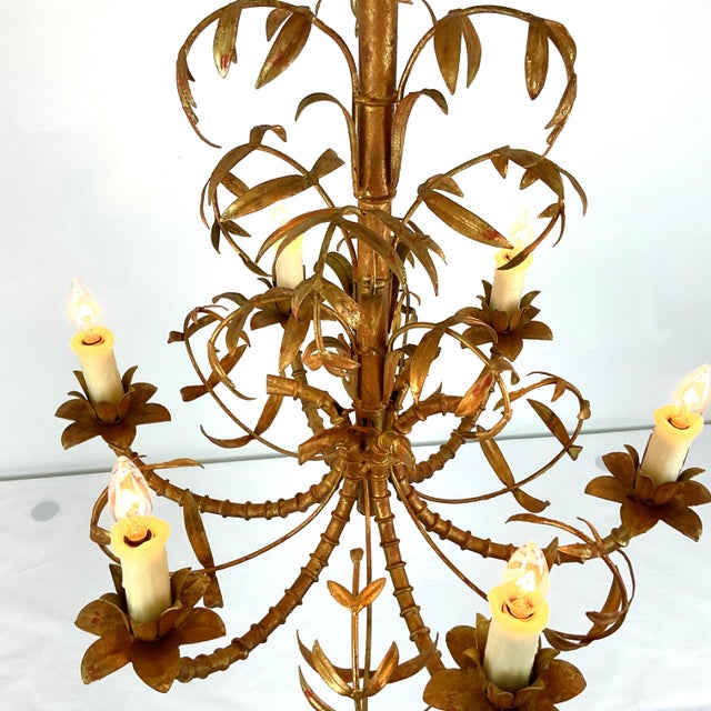 Vintage Italian Gold Leaf Palm Chandelier For Sale In West Palm - Image 6 of 12