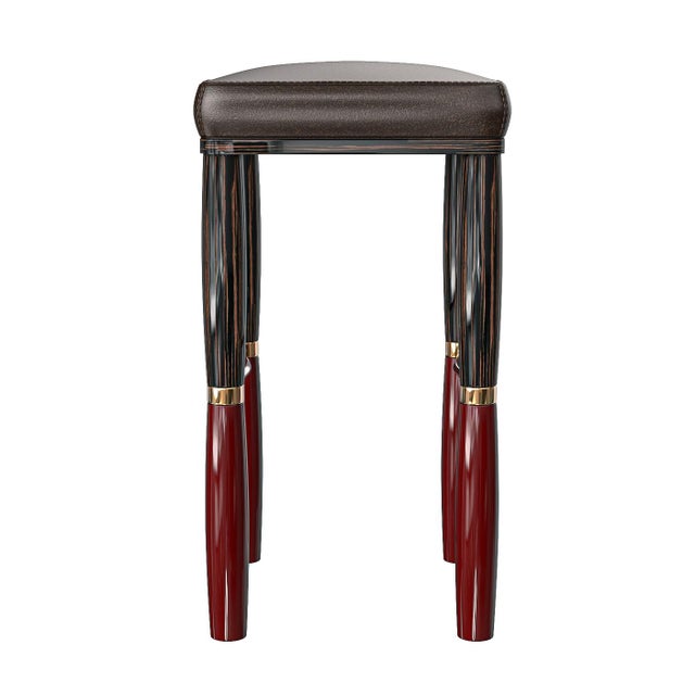 Art Deco "Poggio" Bar Stool With Bronze Details, Hand Crafted For Sale - Image 3 of 7