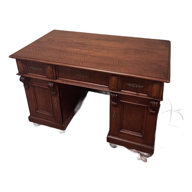 Antique Neoclassical Style Solid Wood Double-Pedestal Executive Desk For Sale