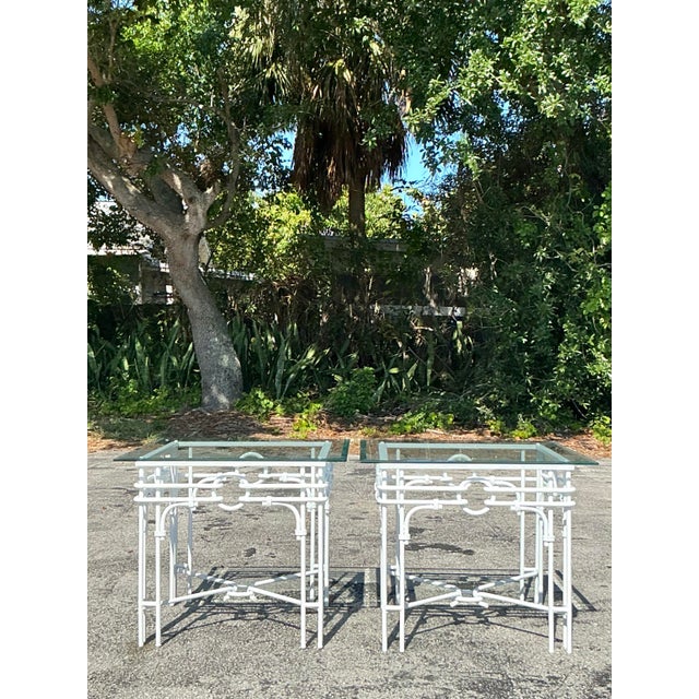 Vintage Regency Wrought Iron Side Tables - a Pair For Sale - Image 9 of 9