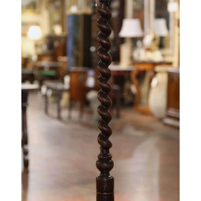Early 20th Century French Carved Barley Twist Floor Lamp With Attached Table For Sale - Image 4 of 7
