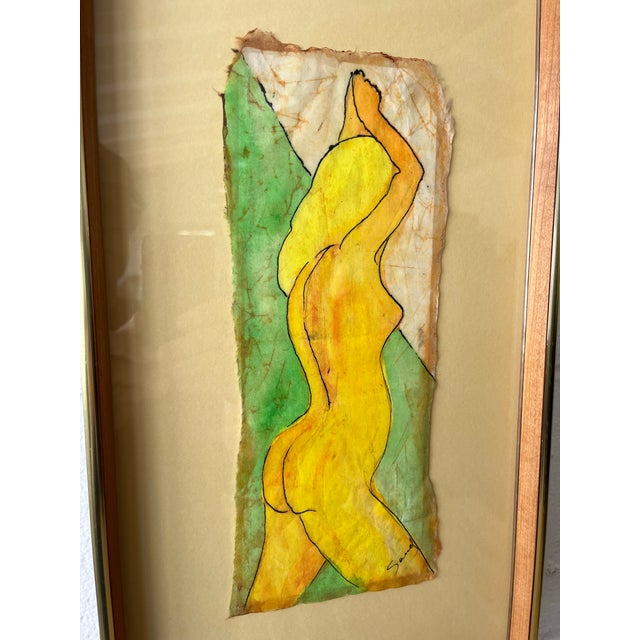 Mid-Century Modern Nude Figural Mixed Media on Batik Framed For Sale In New York - Image 6 of 8