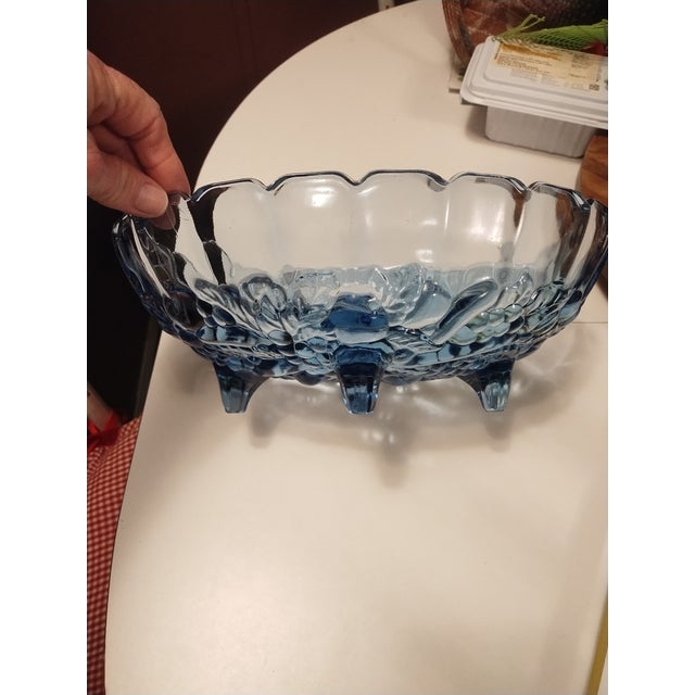 Indiana Glass Company Vintage Indiana Glass Blue Harvest Footed Fruit Bowl, Large Oval For Sale - Image 4 of 8