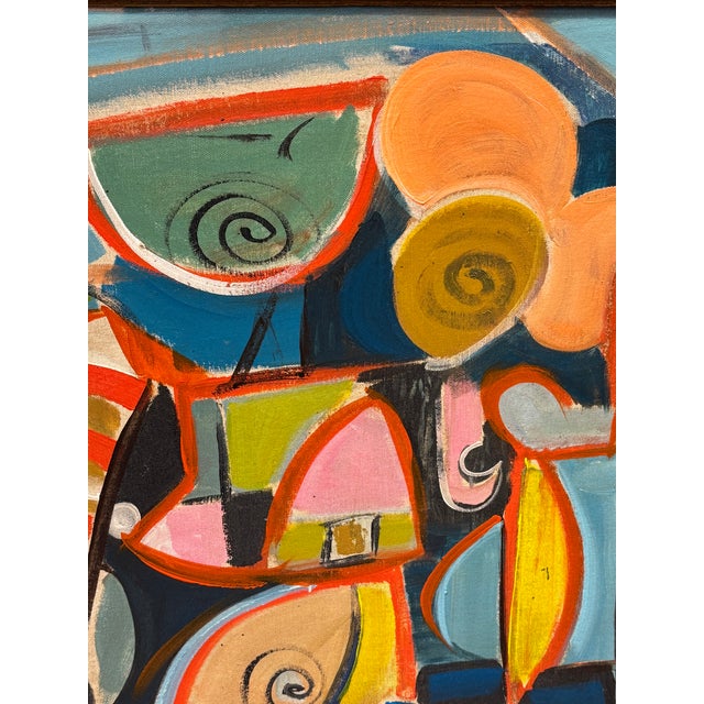 Figurative cubist oil painting by artist Lucia Lopez, presented in an antique French frame. Lucia Lopez (1900-2011) was a...