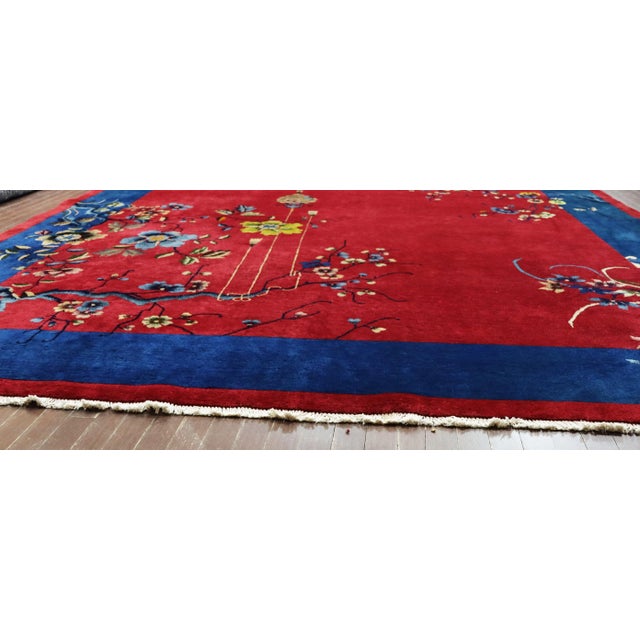 Wood Antique Art Deco Chinese Oriental Rug For Sale - Image 7 of 13