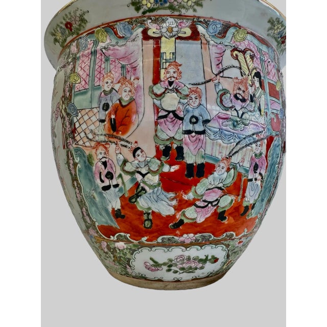 Rose Large Hand-Painted Vintage Chinese Famille Rose Fishbowl Planter With Stand For Sale - Image 8 of 11