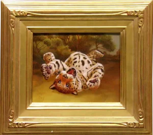 "Playful" Contemporary Tiger Cub Oil Painting by Gregori Goldfinger, Framed
