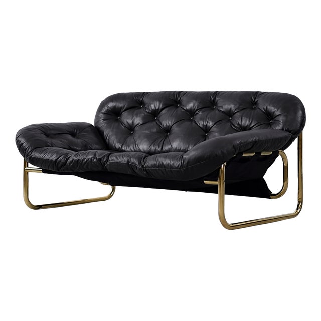 Vintage Scandinavian Sofa in Black Leather by John-Bertil Häggström for Swed-Form, 1970s For Sale