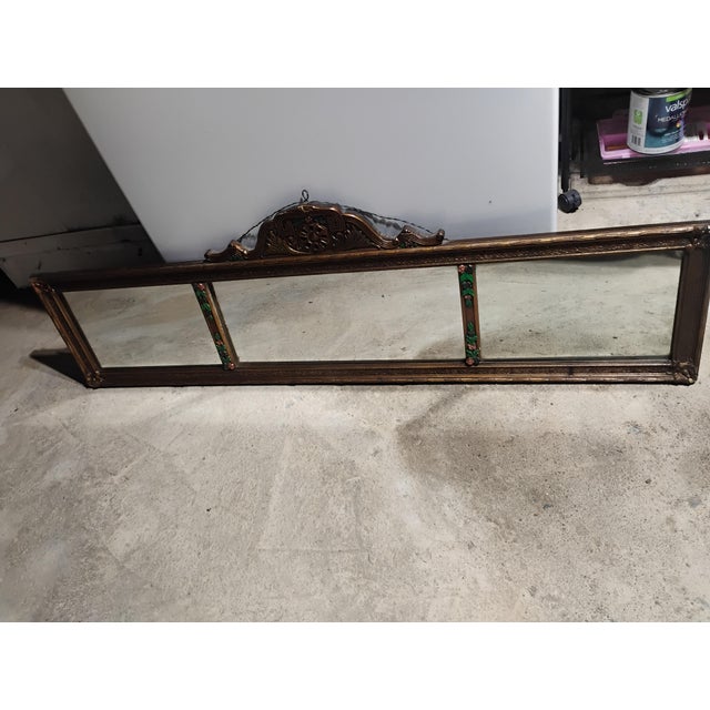 Antique 1920s Colonial Revival 3-Panel Etched Glass Wall Mirror, Carved Wood Frame, For Sale - Image 9 of 10