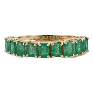 1.59ct Stackable Natural Emerald Half Eternity Band Ring Size 4 in Solid 14k Gold For Sale