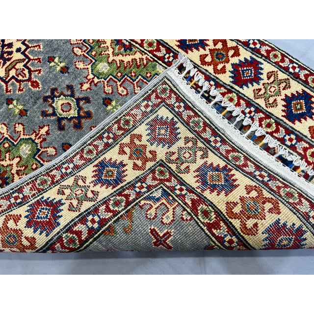 Gray, Cream and Red Kazak Wool Runner Rug, 2'9" X 6'4" For Sale - Image 14 of 15
