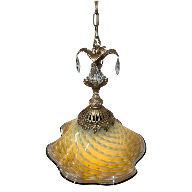 Contemporary Antique Murano and LaChaussee Art Glass Shades Ormolu Metal Pendant Light For Sale - Image 3 of 18