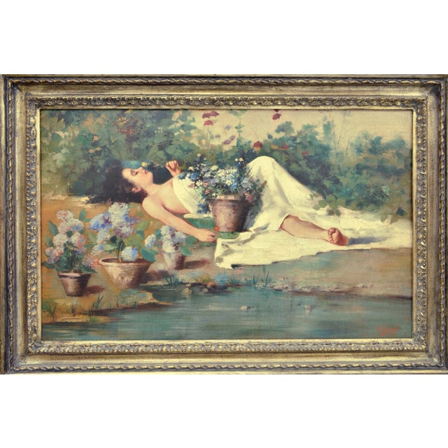 Angelo Granati, In the Garden, Neapolitan School, Oil on Canvas, Framed For Sale
