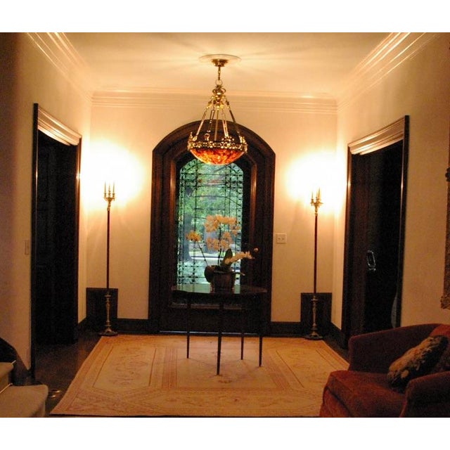 French 1980s Authentic Maitland-Smith Ornate Brass and Iron Empire Style Chandelier With a Penshell Inlaid Bowl For Sale - Image 3 of 17