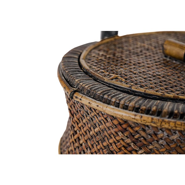 Antique Chinese Wood & Woven Food Basket With Lid For Sale - Image 11 of 15