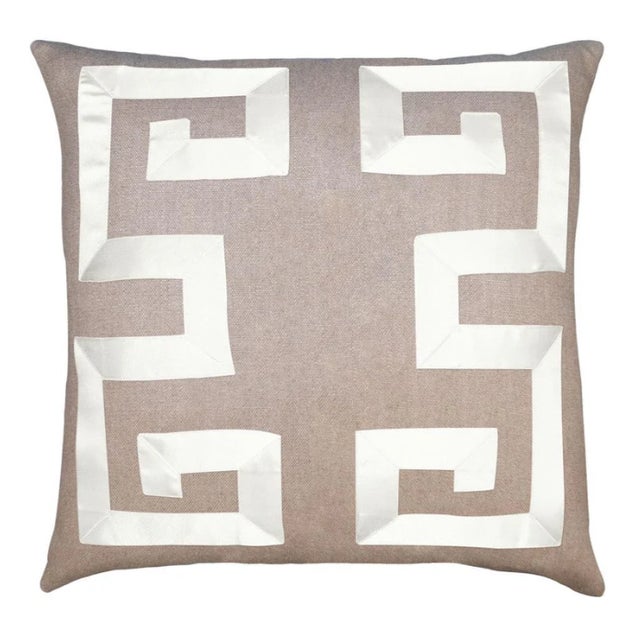 Gorgeous designer pillows in Natural tan linen and decorative grosgrain trim. Comfy down blend pillow fill. 22x22 (Pair /...