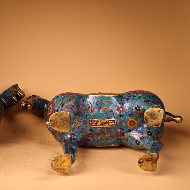 Bronze Late 19th Century Pair of Cloisonné Enamel Gilt Bronze Horse Figures, 14200g Total, Qianlong Mark For Sale - Image 8 of 10