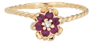 Ruby Diamond Tulip Ring Sz 5.5 Vintage 14k Yellow Gold Stacking Band Jewelry