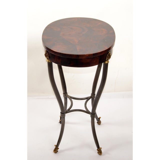 Hollywood Regency Ethan Allen Hollywood Regency Style Accent Oval Side Table Faux Tessellated Horn Brass Decor For Sale - Image 3 of 12