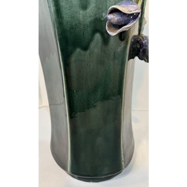 Impressive Statement! Antique Art Deco Faience Majolica Vase Decorated With Sculpted Delicate Flowers For Sale - Image 9 of 16