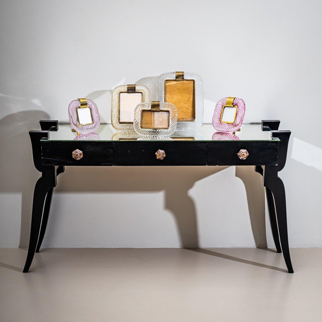 Wood Pair of Pink Murano Glass Table Frames, Italy, Probably Mid-20th Century For Sale - Image 7 of 9