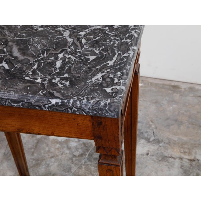 French Neoclassical Style 19th Century Wooden Table with Grey Veined Marble Top For Sale In Atlanta - Image 6 of 12