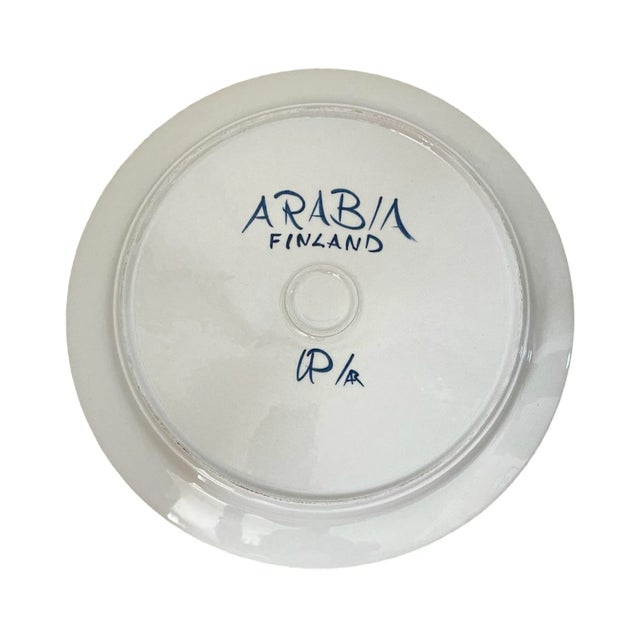 Mid-Century Modern Vintage Arabia Finland Anemone Blue Ulla Procope 13 1/4" Round Serving Platter For Sale - Image 3 of 4