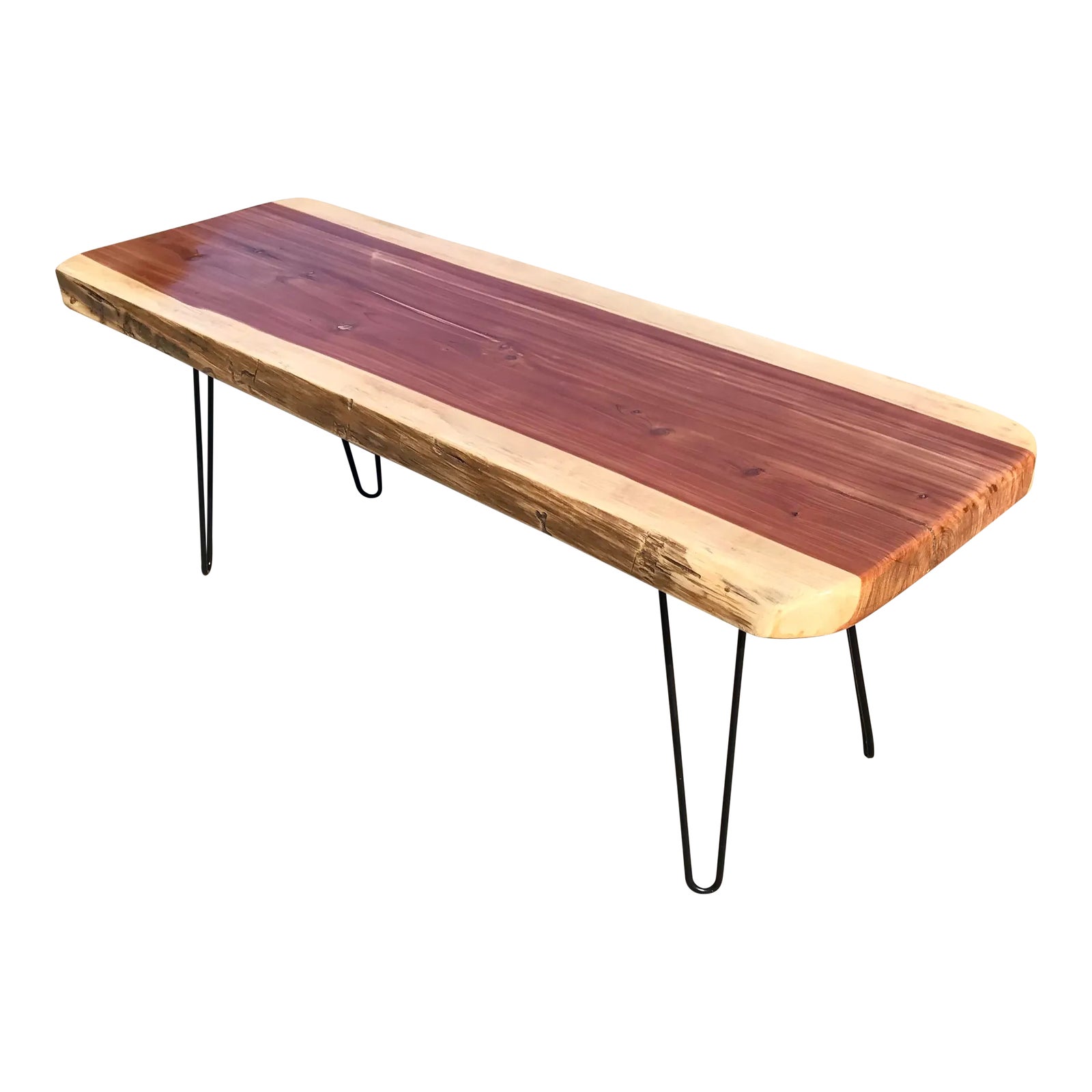 Vintage Cedar Wood Slab Coffee Table With Metal Hairpin Legs Chairish