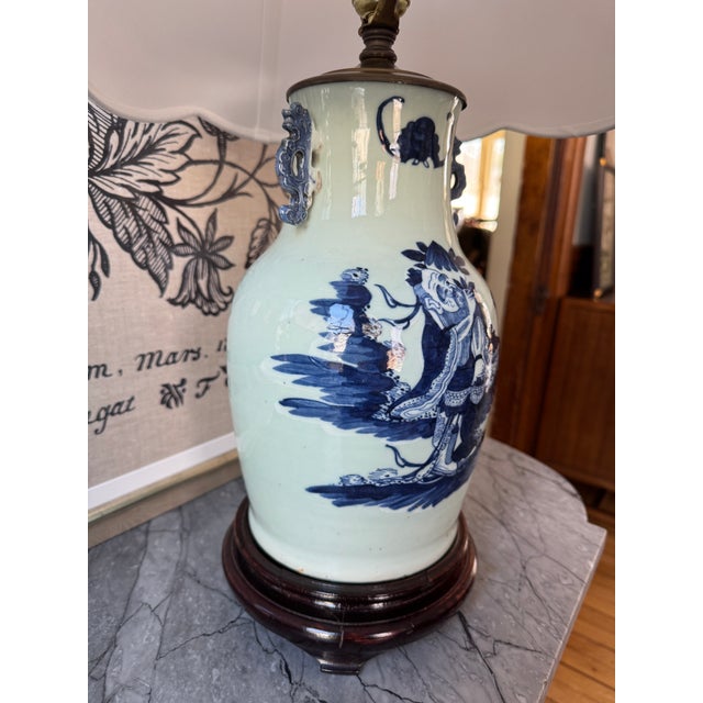 Mid 19th Century 19th Century Porcelain Celadon Lamp With Scalloped Shade For Sale - Image 5 of 9