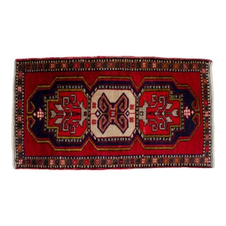 Hand-Knotted Small Turkish Rug Colorful Entry Decor Doormat 21"x37" For Sale