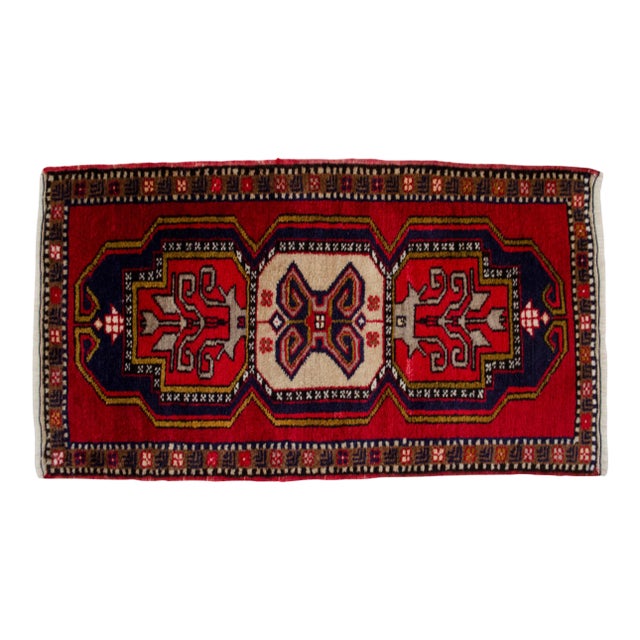 Hand-Knotted Small Turkish Rug Colorful Entry Decor Doormat 21"x37" For Sale