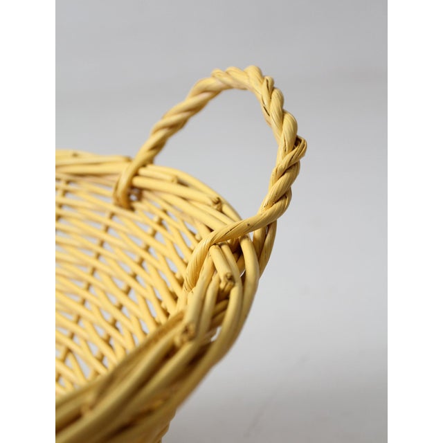 Vintage Painted Yellow Wicker Laundry Basket For Sale - Image 9 of 13