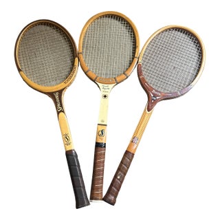 Vintage Spalding and Davis Trio of Wooden Tennis Rackets For Sale
