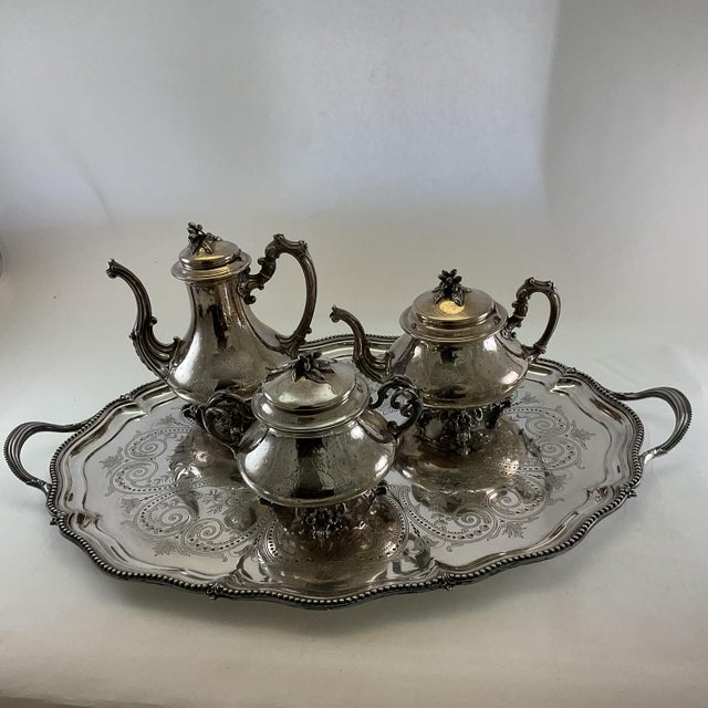 Late 19th Century Late 19th Century Napoleon III Sterling 3 Pc Tea & Coffee Set w/ Tray For Sale - Image 5 of 18