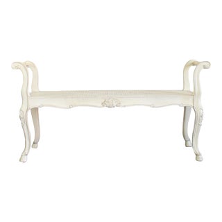 Vintage French Style Wicker Bench For Sale