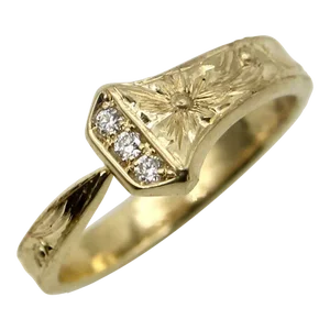14k Yellow Gold Hand Engraved Lucky Nail Ring With Diamonds Size 7