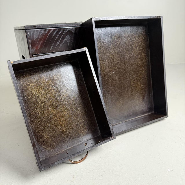 Metal Japanese Lacquered Kodansu Storage Cabinet or Writing Box,, 1920s For Sale - Image 7 of 14