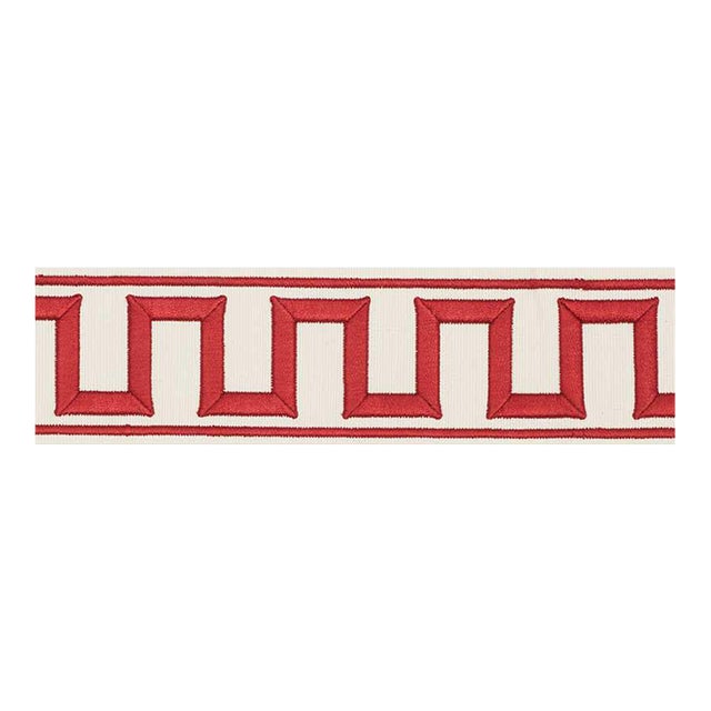 Sample - Schumacher X Miles Redd Greek Key Embroidered Tape in Red For Sale