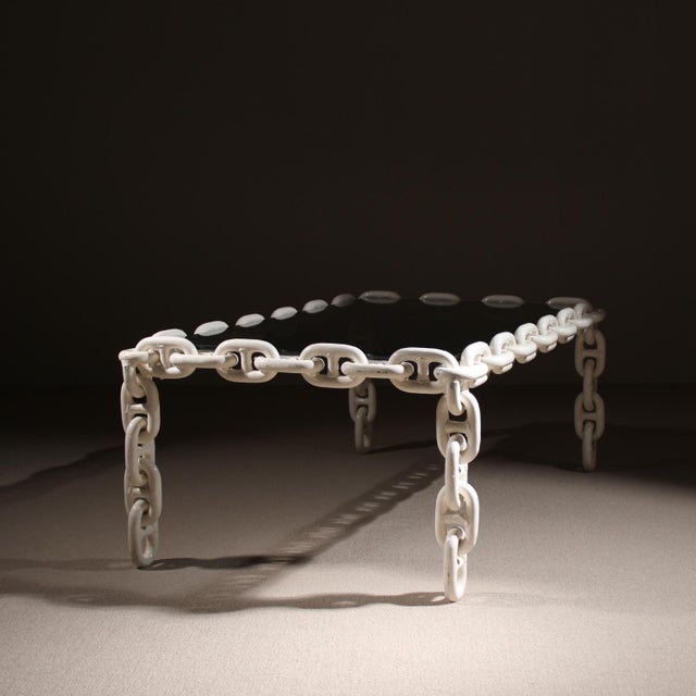 Brutalist Chain Link Coffee Table with Smoked Glass, France, 1970s For Sale - Image 9 of 14