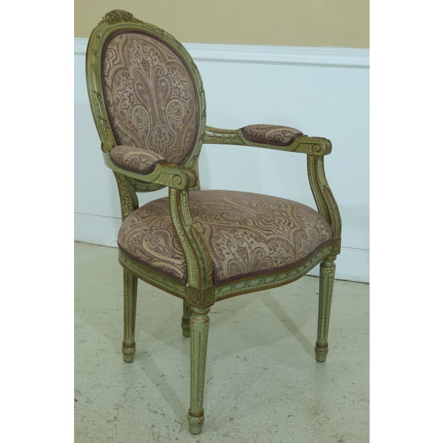 French French Louis XVI Style Green Open Armchairs - a Pair For Sale - Image 3 of 11